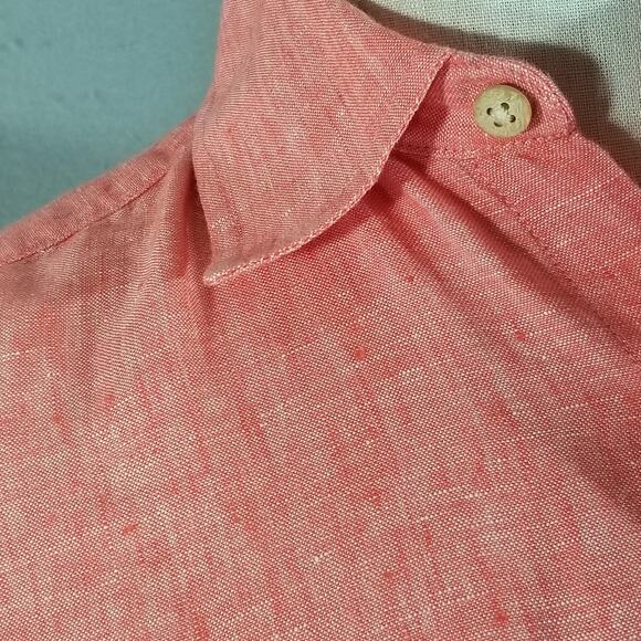 Jos A Bank Shirt Mens Small Red Linen Short Sleeve Button Up Pocket Summer Top - Picture 4 of 11